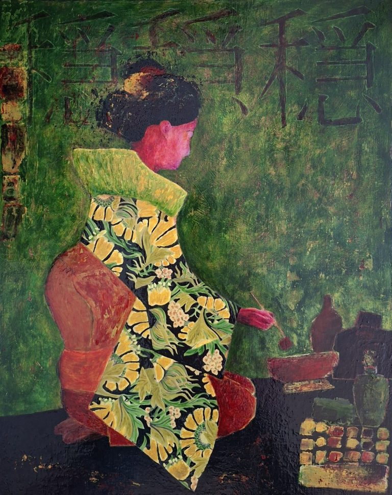 Meditatieve kunst die rust en 'vrouwzijn' verbeeld. Bloeiend Mysterie nodigt uit tot verstilling en reflectie